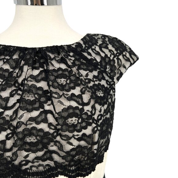 Jax Lace Sheath Dress With Cap Sleeves Floral Waist Detail Black Ivory Size 12 - Picture 4 of 12